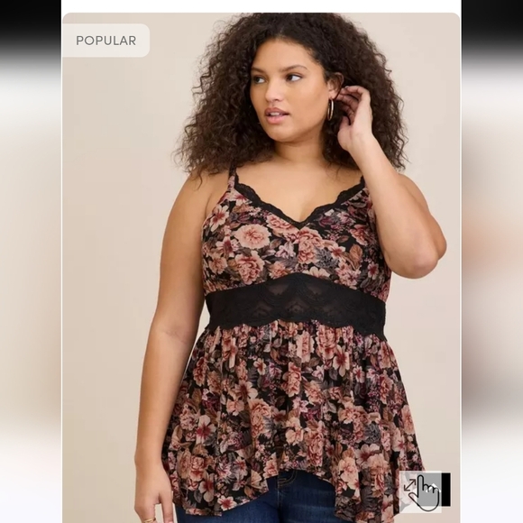 ⚘️⚘️Like new Torrid 2x Gauze Babydoll Tank With Lace Inset Cami - Picture 1 of 5